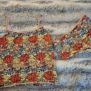 Vintage 90s Floral Lace Cropped Cami Set - Multicolor